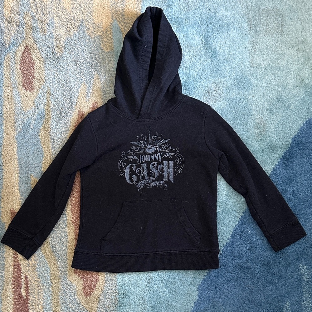 Kids Black Hoodie with Johnny Cash Design